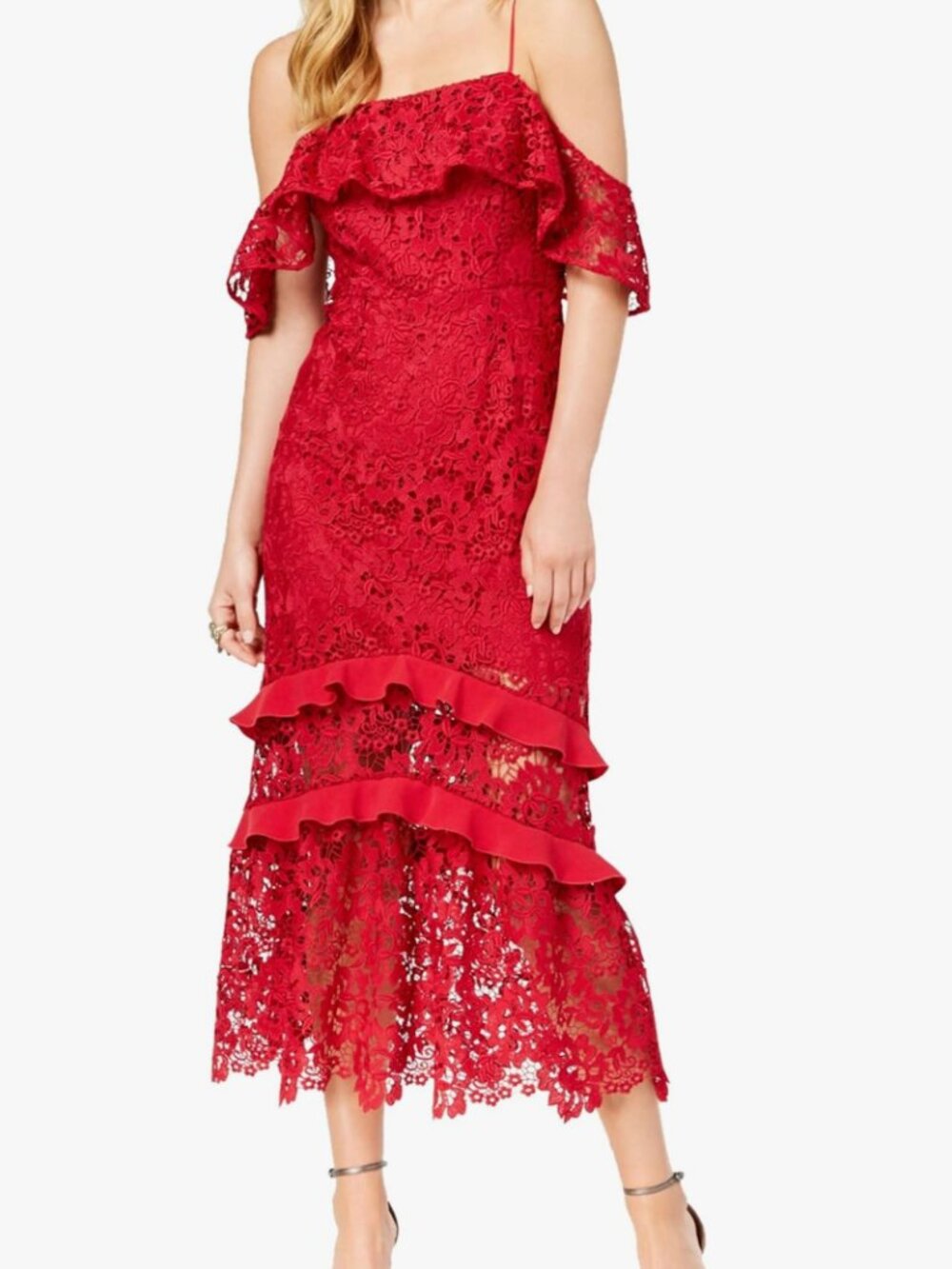 Rachel Zoe Red Lace Cocktail Dress | Size 0 | Ruffle Detail